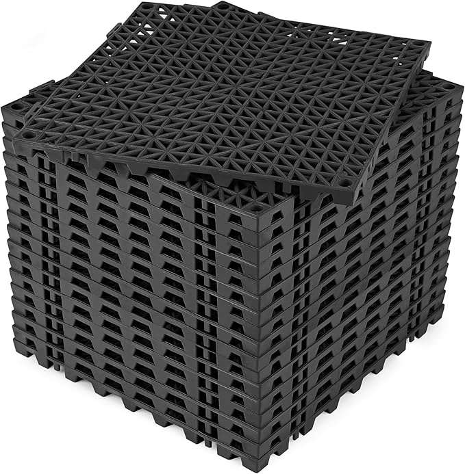 ToLanbbt Modular Interlocking Cushion 18P 11.8" x 11.8" Interlocking Rubber Floor Drain Holes Non-Slip Splicing Drainage Mats for Deck, Shower, Kitchen, Drain Pool, Sauna Bath, Indoor Outdoor (Black)