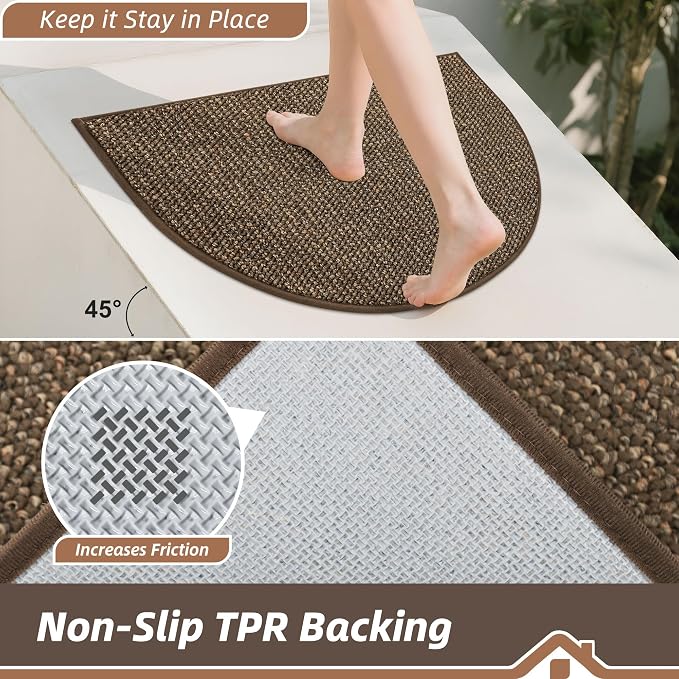 BEQHAUSE Dirt Trapper Door Mat 24" x 36" Half Circle Non-Slip Washable Doormats Entrance Rugs Absorbent Welcome Low Profile Floor Mats for Front Back Door and Entryway, Brown