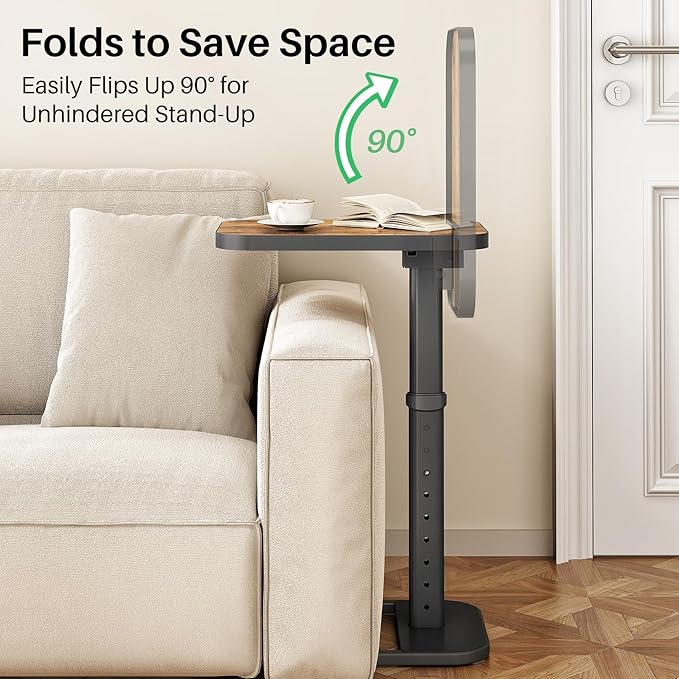 Kitstorack TV Tray Table, Adjustable Height & Flip-Top & Rounded Metal Corners, Snack Table for Couch, Sofa, Bed, Chair, Living Room, C Shaped End Side Table for Eating, Dinner or Laptop, Small Spaces