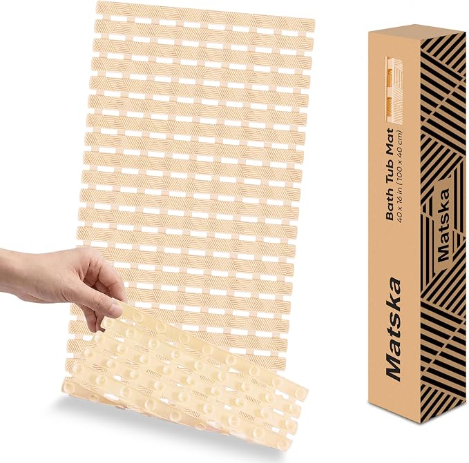 Non Slip Bathtub Mat - Shower Mats for Inside Shower, Rectangular PVC Tub Mat with 200+ Suction Cups for Safety, 40x16 Inch, Beige