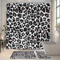 4 PCS Black Leopard Print Shower Curtain Set 72Wx72H,Toilet Lid Cover,Non-Slip Rugs and U-Shaped Mat,Wild Cheetah Bathroom Sets with Rugs Shower Accessories 12 Hooks for Bathroom Decor