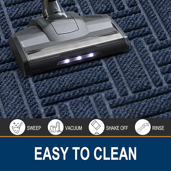 OLANLY Indoor Outdoor Mat, Sturdy Natural Rubber Floor Mat, Non Slip Low Profile Waterproof Doormat, and Stain Front Door Mats, Easy Clean Patio Entrance Mat, 30''x17'', Navy
