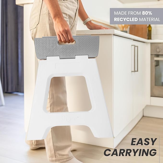 Vigar Compact Step Stool Foldable, 16-inch Step Stools for Adults up to 330 Pound, Lightweight Stool, Non-Slip Folding Step Stool, Gray
