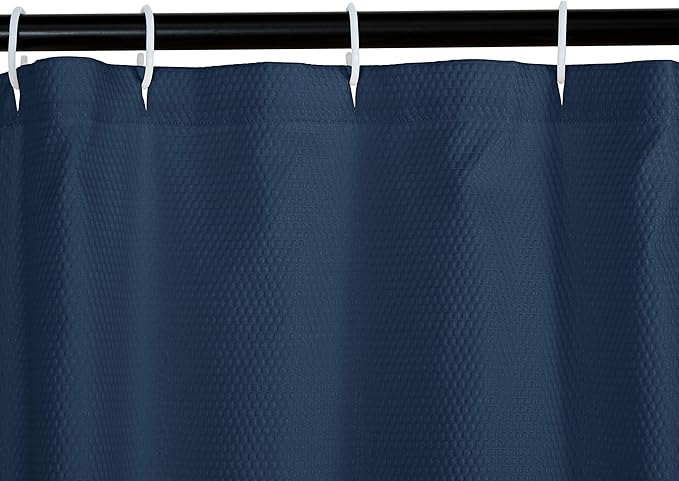 Amazon Basics Waffle Weave Bathroom Shower Curtain, 100% Polyester, 72" x 72", Navy Blue