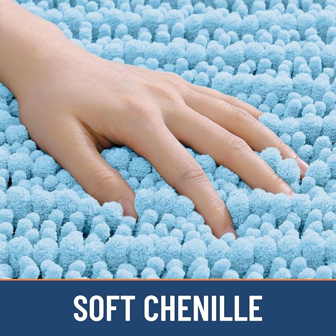 Smiry Bathroom Rugs Mat 24x16, Extra Soft Absorbent Chenille Bath Rugs, Non Slip Rubber Backing Machine Washable Quick Dry Bath Mats for Bathroom Floor, Tub, Shower, Home Decor Accessories, Sky Blue