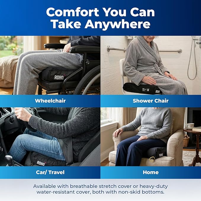 Roho Mosaic Seat Cushion 18” x 16” Inflatable Air Cell Design, Adjustable Firmness, Non-Skid Cover, Lightweight Portable Cushion for Wheelchair, Office Chair, Car & Home
