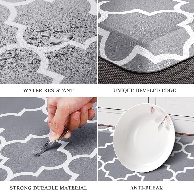 WISELIFE Anti Fatigue Floor Mat - 4/5 Inch Kitchen Mat Non Slip Waterproof Heavy Duty Ergonomic Comfort Mat Durable for Home, Office, Sink, Laundry,(17.3" x 39", Grey)
