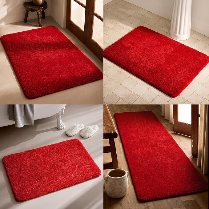 TYUU Bathroom Runner Rug, Ultra Soft Long Bath Mat Machine Washable Super Absorbent Quick Dry Bathroom Runner Rugs 24 x 60 Non Slip, Red 24" x 60"