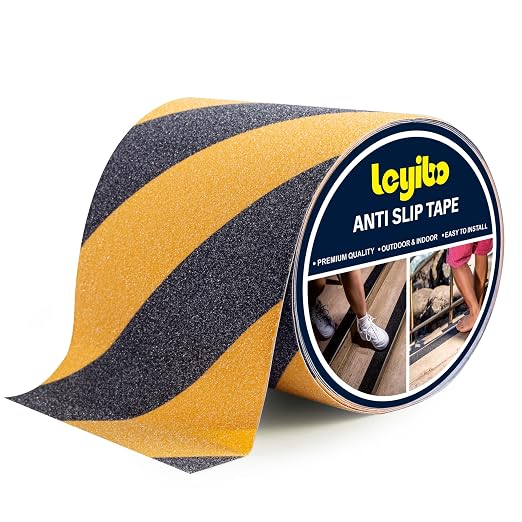 Anti Slip Tape, 6 Inch x 16 Ft Grip Tape for Stairs Outdoor/Indoor, Waterproof Non Skid Roll for Stair Treads Non Slip, High Traction Friction Abrasive Adhesive Stair Step, Caution Yellow/Black