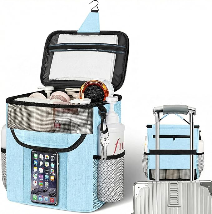 Attmu Shower Caddy Portable for Dorm Room Essentials, Hanging Shower Bag for College, Large Capacity Mesh Shower Caddy for Bath Essentials (Dusty Blue)
