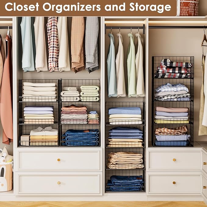 Yociyoga 4-Tier Stackable Closet Organizers and Storage Shelves, Foldable Closet Shelf Organizer, Black(Patent Protection)(Patent No. 30022416)