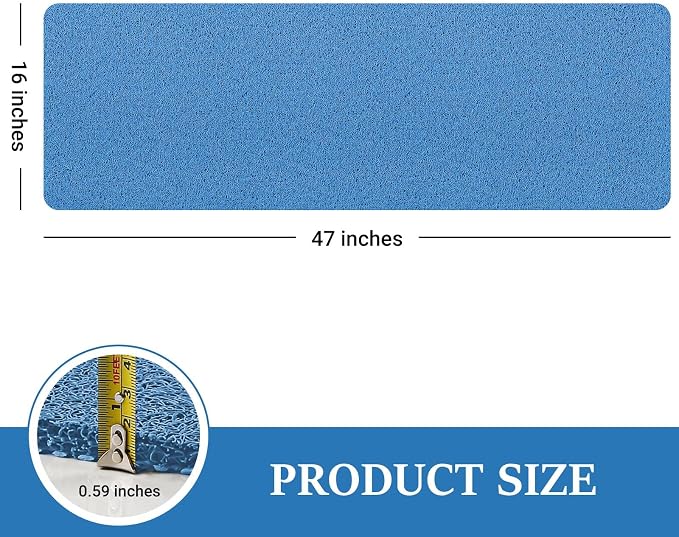 LuxStep Shower Mat Bathtub Mat,47x16 inch, Non-Slip Bath Mat with Drain, Quick Drying PVC Loofah Bathmat for Tub,Shower,Bathroom (Lake Blue)