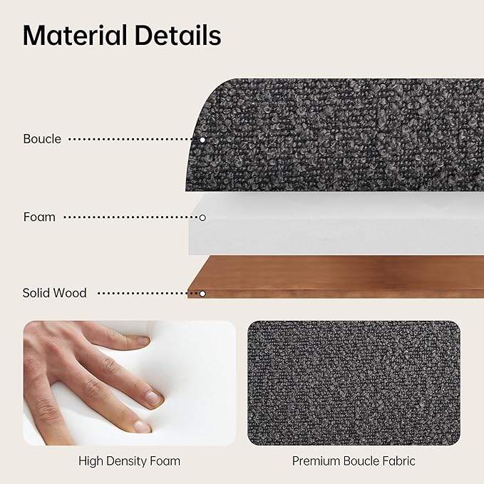 VKNOW End of Bed Bench, 51.8” Modern Upholstered Bedroom Bench Indoor Bench with Arms, Entryway Bench with Solid Wood Frame for Bedroom Living Room, Dark Gray
