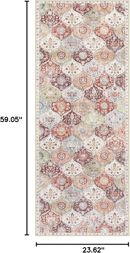 Lahome Moroccan Trellis Hallway Rug, 2x5 Washable Runner Rug Non Slip Kitchen Runners for Hallways, Ultra-Thin Vintage Carpet for Bedroom Bathroom Entryway Elise, Orange/Terracotta