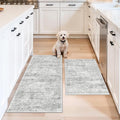 Kitchen Mats for Floor 2 Piece, Non Slip Washable Kitchen Rugs Sets for Floor, Soft Low Pile Kitchen Area Rug for Kitchen Sink Laundry Entryway (Grey Ivory, 2x3+2x4)