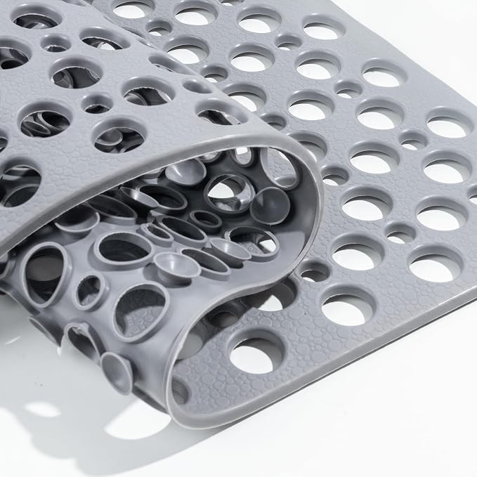 HITSLAM Bathtub Mat Non Slip, Soft TPE Bath Mat for Tub, Efficient Drainage Bathroom Shower Mat with Suction Cups, Bath Tub Mat, Easy to Clean, 28 x 15 Inch, Grey