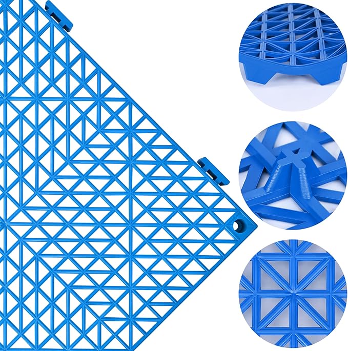 ToLanbbt Modular Interlocking Cushion 12P 11.8" x 11.8" Interlocking Rubber Floor Drain Holes Non-Slip Splicing Drainage Mats for Deck, Shower, Kitchen, Drain Pool, Sauna Bath, Indoor Outdoor (Blue)