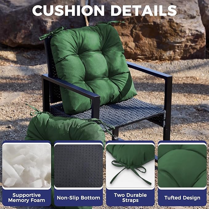 IASEAHK Outdoor Chair Cushions Set of 2, 17" x 17" x 4", Waterproof Outdoor Seat Cushions for Patio Furniture, Fade-Resistant Patio Chair Cushion, Dining Wicker Chair Pads for Porch Garden, Dark Green
