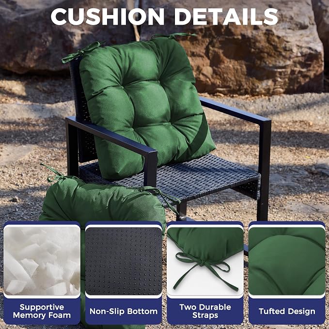 IASEAHK Outdoor Chair Cushions Set of 2, 19" x 19" x 5", Waterproof Outdoor Seat Cushions for Patio Furniture, Fade-Resistant Patio Chair Cushion, Dining Wicker Chair Pads for Porch Garden, Dark Green