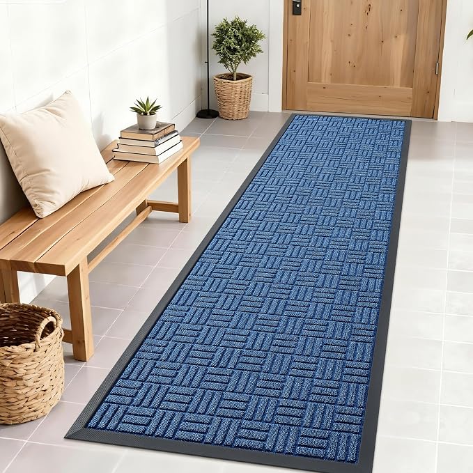 OLANLY Front Door Mat Outside Entrance 71x23, Absorbent, Heavy Duty Sturdy Natural Rubber Doormat Indoor Outdoor, Non-Slip, Stain and Fade Resistant, Low Profile Floor Mat for Entryway, Ocean Blue