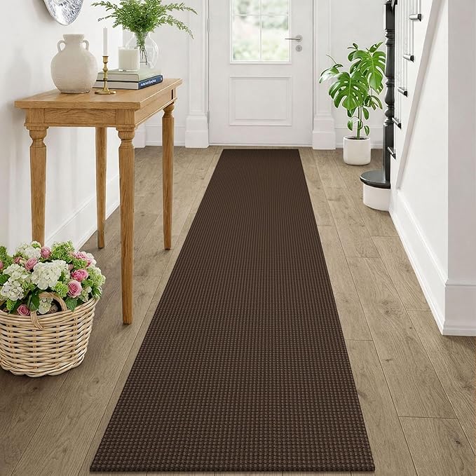 KOZYFLY Cotton Runners Rugs for Hallway 2x10, Washable Runner Rug, Woven Non Slip Kitchen Runner, Braided Entryway Rug, Floor Carpet for Entry, Aisle, Hall, Brown/Dark Brown