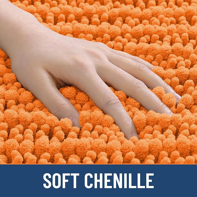 Smiry Bathroom Rugs Mat 30x20, Extra Soft Absorbent Chenille Bath Rugs, Non Slip Rubber Backing Machine Washable Quick Dry Bath Mats for Bathroom Floor, Tub, Shower, Home Decor Accessories, Orange