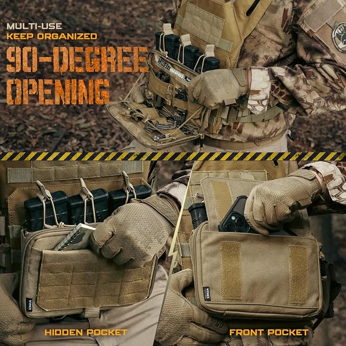 WYNEX Molle Admin Pouch of Kangaroo Style, Tactical Utility Tool Pouch with Mag/Zipper Strip Insert Modular EDC Medical Bag Organizer Attachment Patch Included