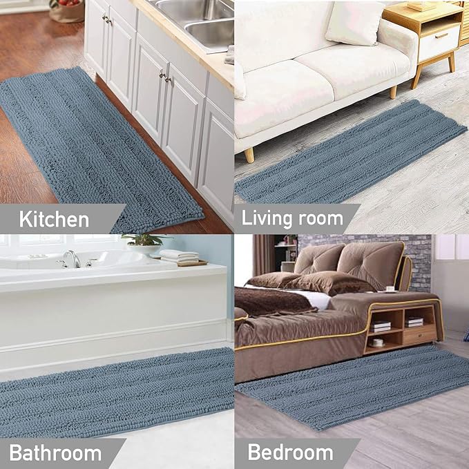 Turquoize Turquoize Large Size 59inch by 20inch Luxurious Shaggy Chenille Bath Mat Non-Slip Soft Polyimide and Polyester Runners for Bathroom Water Absorbent Machine-Washable Shag Bath Mat,Stone Blue