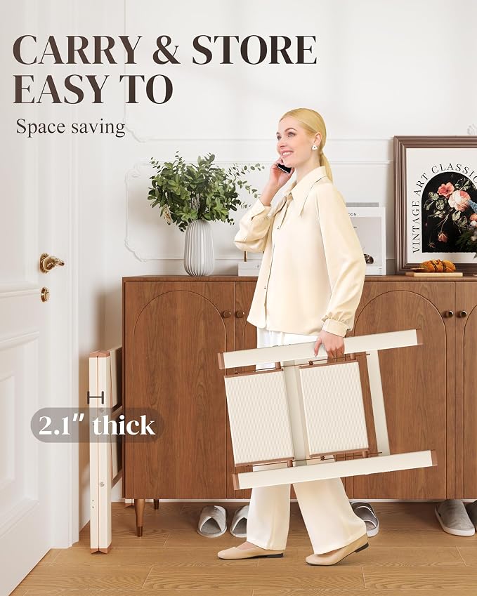 2 Step Ladder, Folding Step Stool with Wider Pedal, Anti-Slip Feet & Non Slip Stripes, Aluminum Sturdy Material, 300Lbs Capacity, Elegant Look of Cream Chocolate Better Matches Your Home