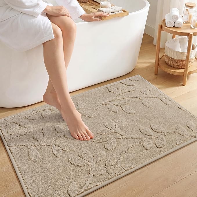 Bathroom Rugs Mat Quick Dry Absorbent Non Slip Bath Mat Bath Mats for Bathtub Mat Bathroom Carpet Fit Under Door Washable Floor Bath Rugs Brown 20x32