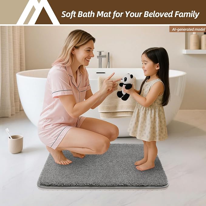 COSY HOMEER Bath Rugs for Bathroom Extra Thick - Anti-Slip Bath Mats Soft Plush Yarn Shaggy 100% Strong Mirco Polyeste Mat Living Room Bedroom Mat Floor Water Absorbent(Grey,24x36 - Inches)