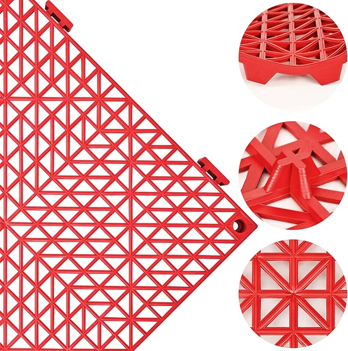 ToLanbbt Modular Interlocking Cushion 12P 11.8" x 11.8" Interlocking Rubber Floor Drain Holes Non-Slip Splicing Drainage Mats for Deck, Shower, Kitchen, Drain Pool, Sauna Bath, Indoor Outdoor (Red)