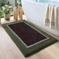 DEXI Bathroom Rugs 43x24, Absorbent Extra Soft Plush Microfiber Bath Mat for Bathroom, Non Slip Washable Bathmat Quick Dry for Shower Floor, Sink, Tub, Laundry Room, Green and Brown