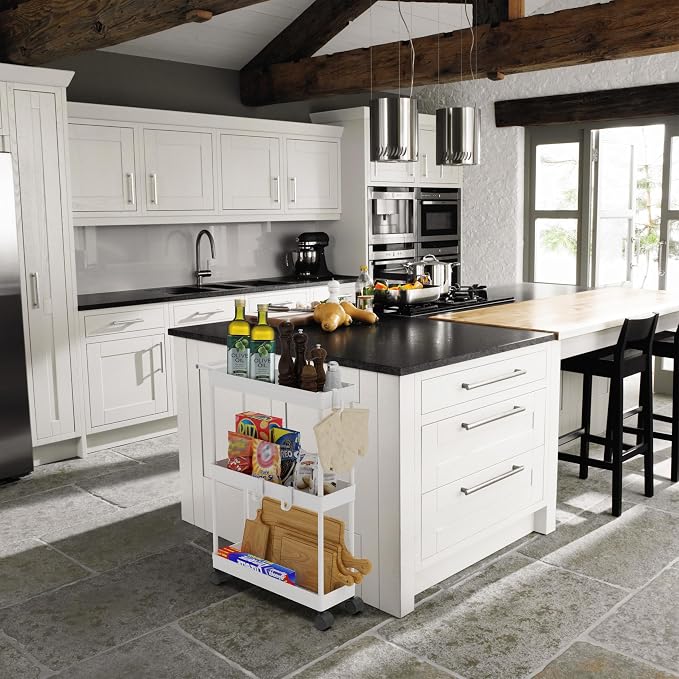 Simple Houseware 3-Tier Slim/Narrow Storage Cart with Handle, 5.5'' Wide x 27.5'' Height Rolling Organizer for Kitchen, Bathroom, Laundry Room - White