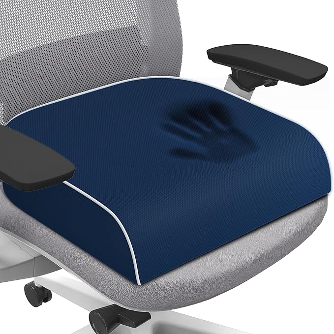 SweetSlubr Seat Cushion for Tailbone Pain Relief, Office Chair Cushion, Memory Foam Large Chair Cushion with Non-Slip Cover for Soft Support at Office Chair, Car Seat, Airplane Dark Blue/Large