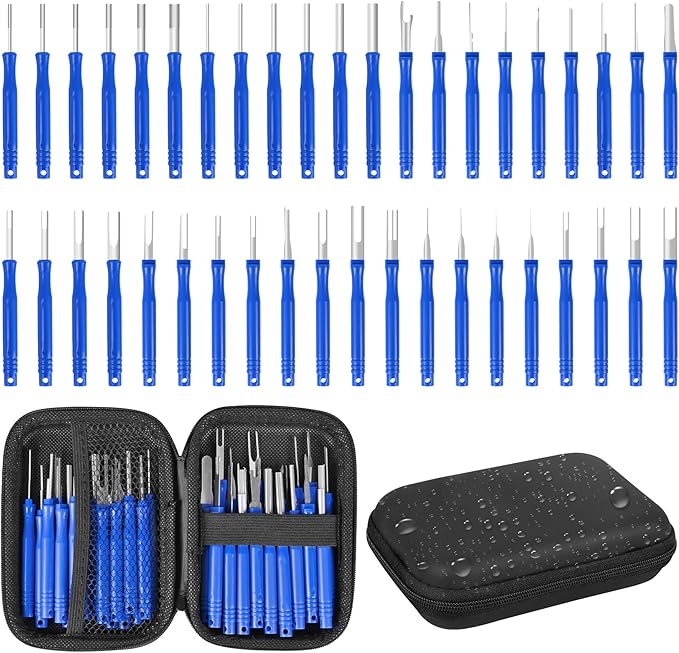 Kikerike Terminal Removal Tool Kit 41 Pcs Depinning Tool Electrical Connector Pin Removal Tool Kit Pin Extractor Tool Set Wire Terminal Release Tool for Automotive Car Household Devices - Blue