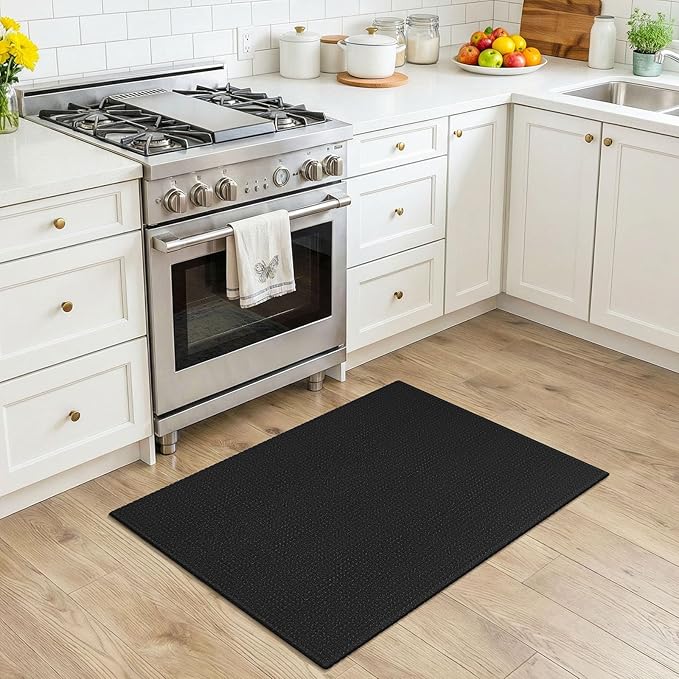 KOZYFLY Indoor Door Mat 2x3 ft Small Area Rugs Washable Front Door Mat Non Slip Rubber Backed Entryway Rug Cotton Entrance Doormat for Front Porch Bathroom Kitchen Bedroom, Black/Dark Grey