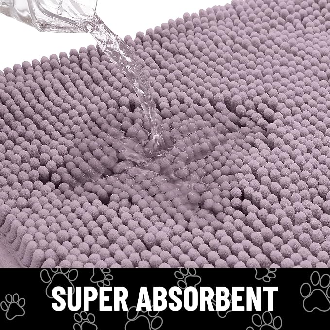Smiry Dog Door Mat for Muddy Paws, Absorbent Dirt Trapper Non Slip Quick Dry Washable Chenille Mat for Mud Dogs, Entry Rug for Indoor and Outdoor (40x32 Inches, Deep Plum and White)
