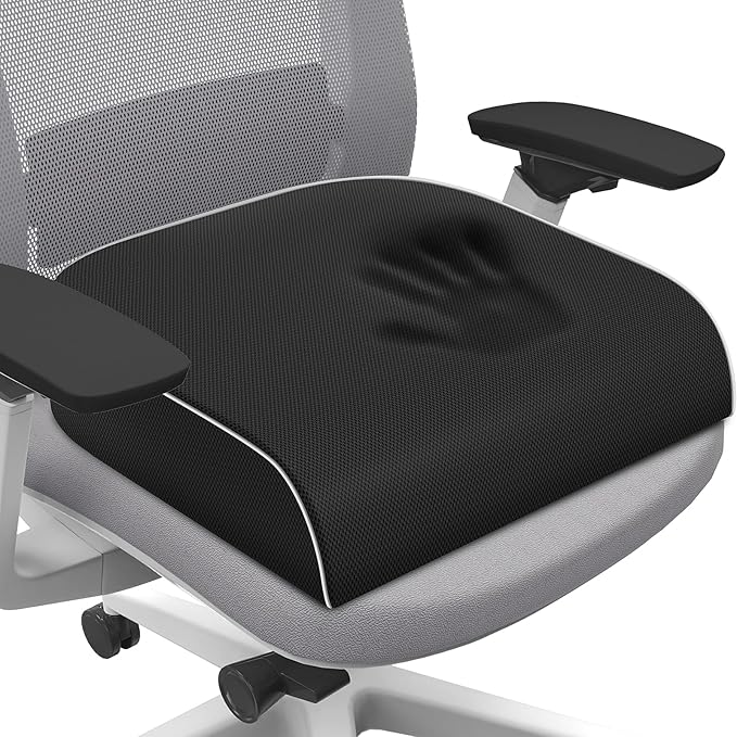 SweetSlubr Seat Cushion for Tailbone Pain Relief, Office Chair Cushion, Memory Foam Large Chair Cushion with Non-Slip Cover for Soft Support at Office Chair, Car Seat, Airplane Black/XLarge