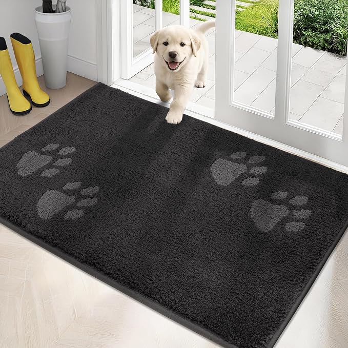 PURRUGS Dirt Trapping Door Mat 34" x 59", Non-Skid/Slip Machine Washable Microfiber Entrance Rug, Shoes Scraper, Dog Doormat, Super Absorbent Floor Mat for Muddy Wet Shoes and Paws, Charcoal