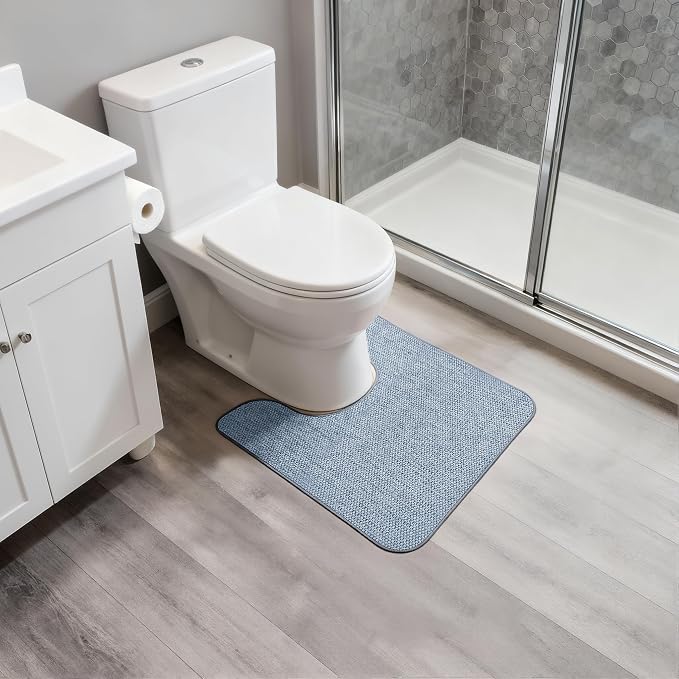 Bosap Toilet Rugs U Shaped Bathroom Rug,Machine Washable Non Slip Quick Dry Super Absorbent Ultra Thin Toilet Mats for Bathroom Toilet.Blue,1'8"x2'(20x24inch)