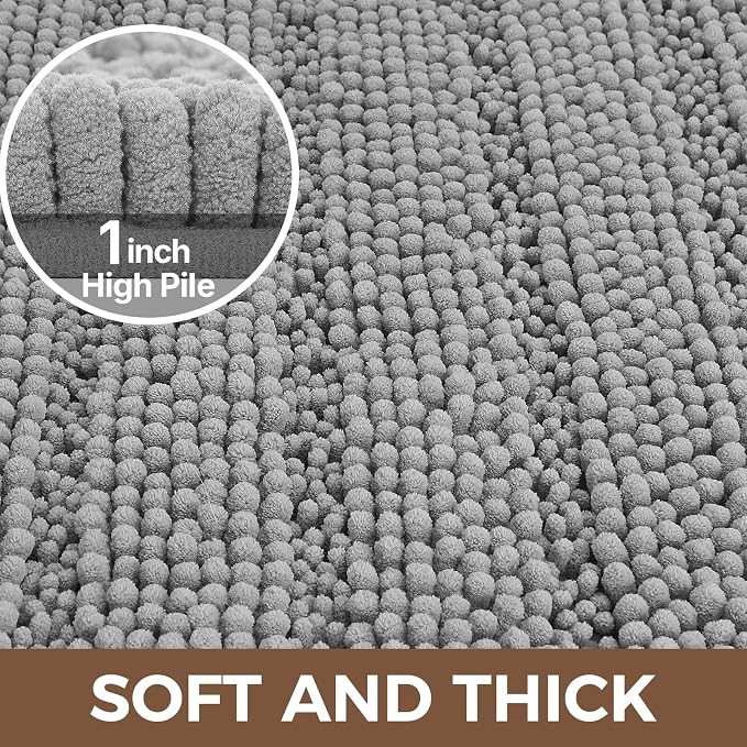 Bcoimo Large Bathroom Rug, Chenille Bath Mat with High Low Pile Design, Soft Absorbent Non Slip Bath Rug, Machine Washable Quick Dry Mat for Shower, Tub, Sink and Vanity