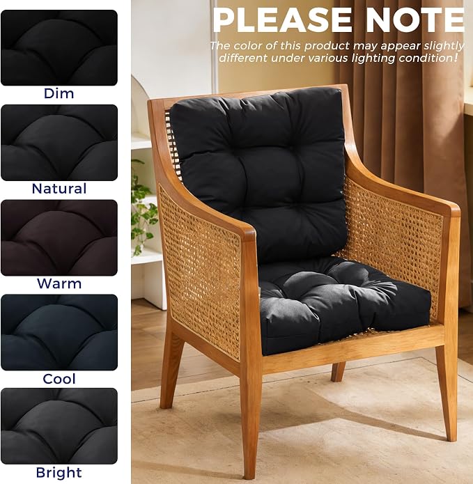 IASEAHK Outdoor Chair Cushions Set of 2, 19" x 19" x 5", Waterproof Outdoor Seat Cushions for Patio Furniture, Fade-Resistant Patio Chair Cushion, Dining Wicker Chair Pads for Porch Garden, Black