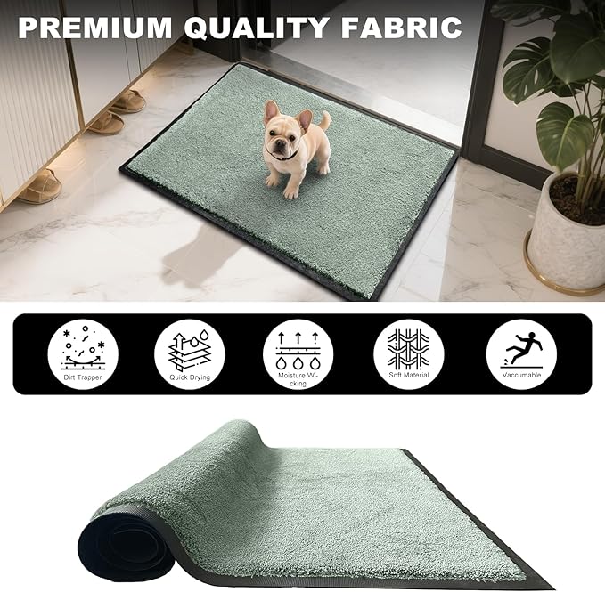 Mibao Front Door Mat Indoor Entrance, 29.5" x 17", Dirt Trapper Welcome Mat for Outdoor Indoor, Non-Slip Waterproof Doormat, Durable Machine Washable Low Profile Entry Rug for Back Door Outside,Green