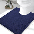 Smiry Luxury Chenille Toilet Rugs U-Shaped 24x20, Soft Absorbent Non-Slip Contour Bathroom Rugs for Toilet, Machine Washable Contoured Bath Mats, Navy Blue