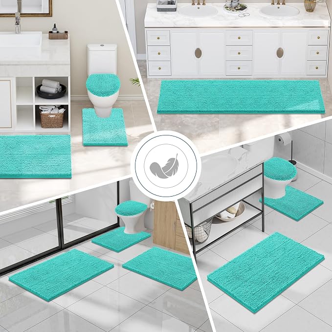 Smiry Luxury Chenille Toilet Rugs U-Shaped 20x20, Soft Absorbent Non-Slip Contour Bathroom Rugs for Toilet, Machine Washable Contoured Bath Mats, Turquoise