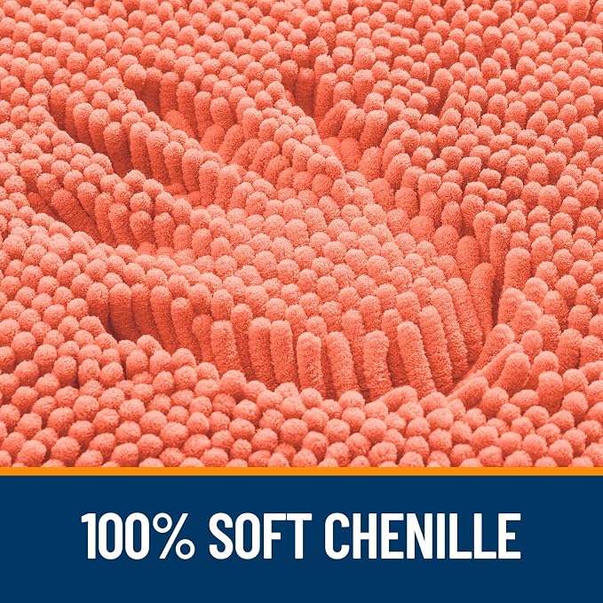 OLANLY Bathroom Rugs 35x24, Extra Soft Absorbent Chenille Bath Rugs, Rubber Backing Quick Dry, Machine Washable Bath Mats for Bathroom Floor, Tub and Shower, Home Decor Accessories, Coral