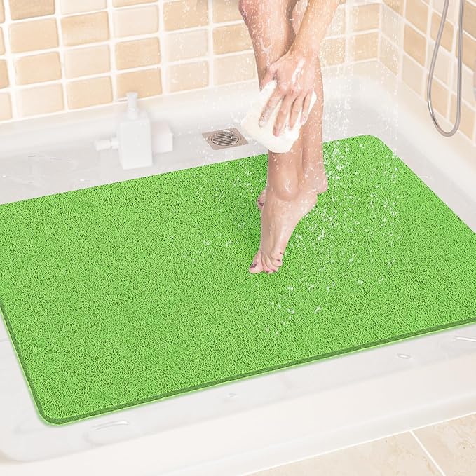 LuxStep Shower Mat Bathtub Mat,24x32 inch, Non-Slip Bath Mat with Drain, Quick Drying PVC Loofah Bathmat for Tub,Shower,Bathroom (Grass Green)
