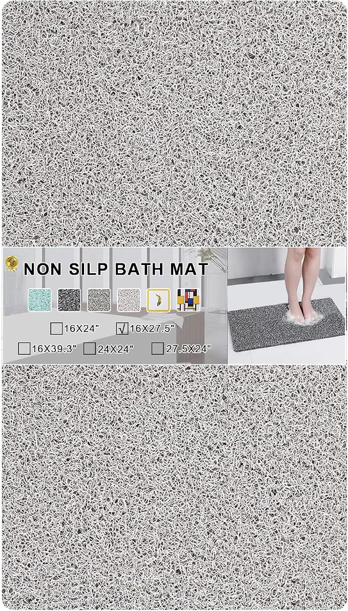 Nonslip Bathtub Mat, Anti Slip Bath Mat 0.6" Extra Thick, Quick Dry Bath Tub Anti Slip Shower Mat, Loofah Non-Slip Bath Mat for Tub Bathroom Pool Kitchen Entryway Home Hotel(Light Gray 16x27)
