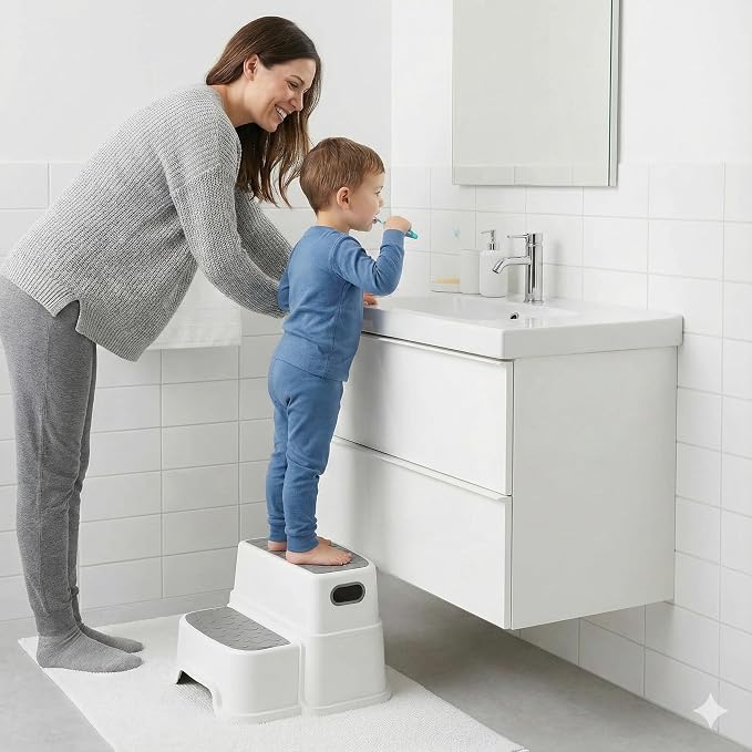 UNCLE WU Toddler Step Stool for Potty Training, Bathroom Sink & Toilet - 2 Step Kids Poop Stool, Non-Slip Step Stool with Handles, Dual Height Stepping Stool for Kitchen Counter (Include 2 Ducks)